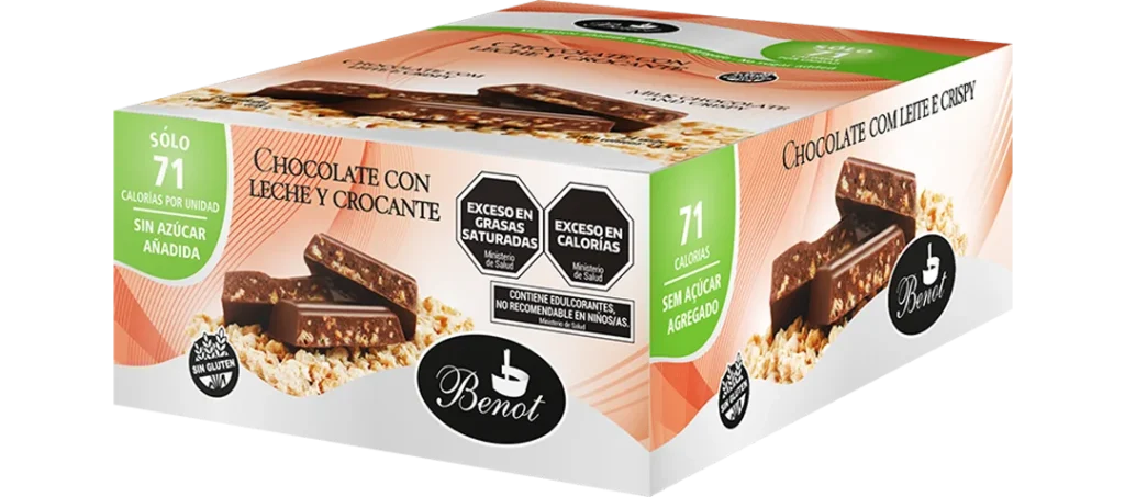 Caja de 24 unidades de barras Benot de chocolate con leche, con crocante, de 17 g, sin azúcar añadida, sin gluten y de bajo índice glucémico.