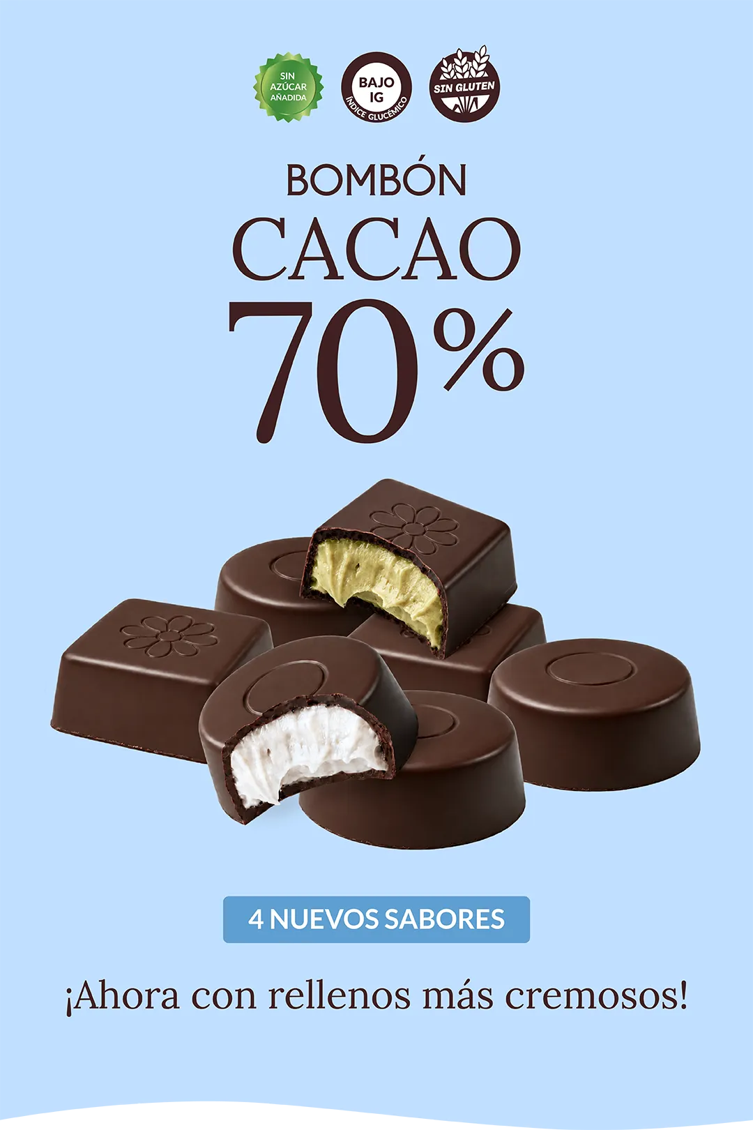 Bombones Benot Cacao 70% sin azúcar añadida y sin gluten