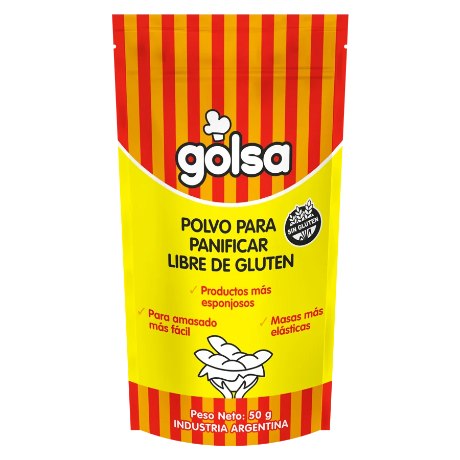 Polvo para panificar Golsa de 50 g, sin gluten.